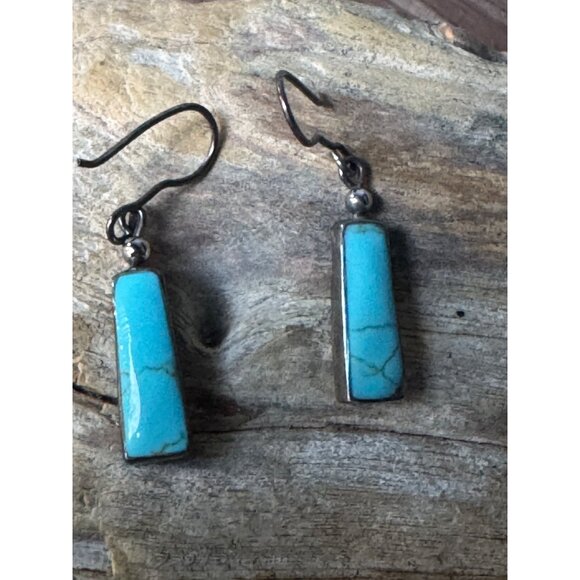 Turquoise & Sterling Silver Dangle Earrings - Picture 5 of 7